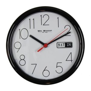 WIDDOP BLACK DAY/DATE WALL CLOCK 8.5" ROUND