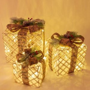 3 SET LED RATTAN XMAS GIFT BOXES