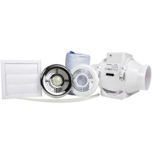 AIRFLOW 100MM 2-SPEED (WITH TIMER) AVENTA FAN KIT WITH LED LIGHT (40/52 L/SEC-145/187M3H)