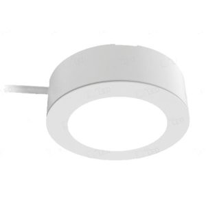 ALL LED 2.3W CCT CHANGEABLE UNDERCABINET ROUND LIGHT SURFACE/RECESSED, POLAR WHITE, 1.1M CABLE, 240V MAINS VOLTAGE