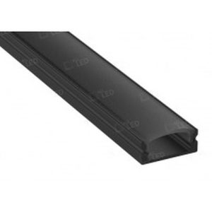 ALL LED 2M CARBON BLACK FINISH, SHALLOW SURFACE PROFILE WITH BLACK DIFFUSER, EXTRUDED 6063 AIRCRAFT ALUMINIUM, INCL END CAPS & BRACKETS