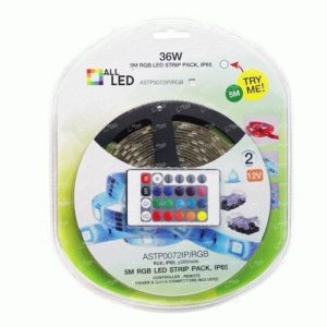 ALL LED STRIPPACK RGB BLISTER PACK 7.2W/M 5 METER LED STRIP PACK, RGB, IP65, INCLUDES DRIVER