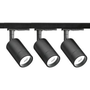 AURORA GU10 60MM Ø X100MM X 3 ADJUSTABLE SHORT SINGLE CIRCUIT TRACK SPOTLIGHT KIT BLACK