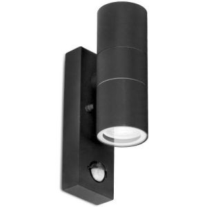 AURORA GU10 IP44 ALUMINIUM UP/DOWN PIR WALL LIGHT BLACK