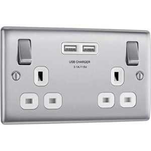 BG NEXUS 2G USB SOCKET BRUSHED STEEL (WHITE INS)