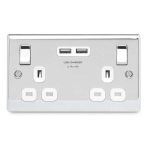 BG NEXUS POLISHED CHROME 2G 13A USB SOCKET WH INS