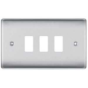 BG 2G 3-MODULE BRUSHED STEEL FRONT PLATE