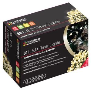 50 LED BATT TIMER LIGHTS WARMWHITE