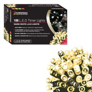 100 LED BATT TIMER LIGHTS WARMWHITE