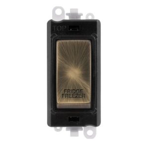 CLICK GRIDPRO ANTIQUE BRASS 20A DP SWITCH MODULE "FRIDGE FREEZER" (BLACK INS)
