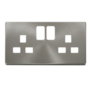 CLICK DEFINITY FRONT PLATE BRUSHED STAINLESS 2G 13A SW SOCKET PLATE