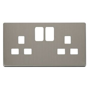 CLICK DEFINITY FRONT PLATE STAINLESS STEEL 2G 13A SW SOCKET PLATE