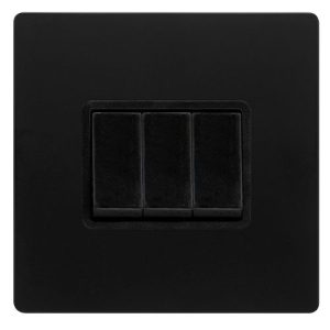 CLICK DEFINITY COMPLETE 10AX INGOT 3 GANG 2 WAY SWITCH - MATT BLACK COVER PLATE - BLACK INSERT