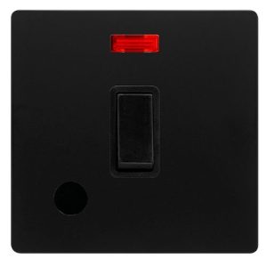CLICK DEFINITY COMPLETE 20A DOUBLE POLE SWITCH WITH NEON & FLEX OUTLET - MATT BLACK COVER PLATE - BLACK INSERT