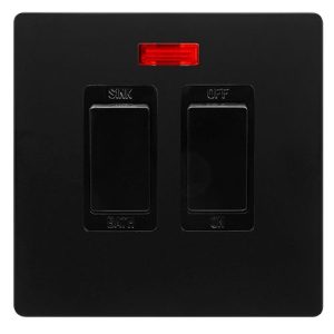 CLICK DEFINITY COMPLETE 20A SINK / BATH SWITCH WITH NEON - MATT BLACK COVER PLATE - BLACK INSERT