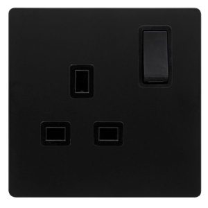 CLICK DEFINITY COMPLETE 13A INGOT 1 GANG DP SWITCHED SOCKET - MATT BLACK COVER PLATE - BLACK INSERT