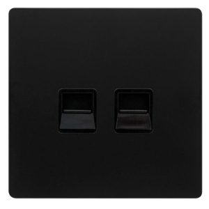 CLICK DEFINITY COMPLETE TWIN TELEPHONE SECONDARY OUTLET - MATT BLACK COVER PLATE - BLACK INSERT