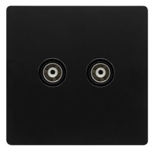 CLICK DEFINITY COMPLETE TWIN ISOLATED COAXIAL OUTLET -  MATT BLACK COVER PLATE - BLACK INSERT
