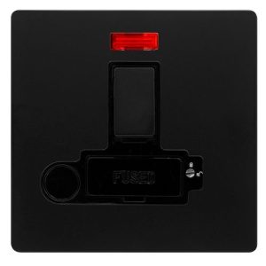 CLICK DEFINITY COMPLETE 13A SWITCHED LOCKABLE CONNECTION UNIT WITH NEON & OPTIONAL FLEX OUTLET - MATT BLACK COVER PLATE - BLACK INSERT