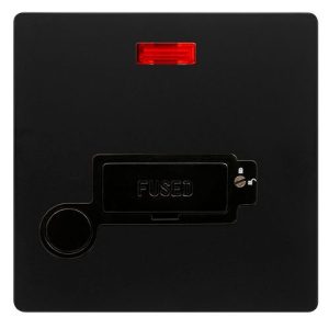 CLICK DEFINITY COMPLETE 13A LOCKABLE CONNECTION UNIT WITH NEON & OPTIONAL FLEX OUTLET - MATT BLACK COVER PLATE - BLACK INSERT