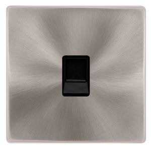 CLICK DEFINITY COMPLETE SINGLE RJ11 (IRISH/US) OUTLET - BRUSHED STEEL COVER PLATE - BLACK INSERT