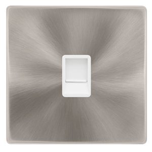 CLICK DEFINITY COMPLETE SINGLE RJ11 (IRISH/US) OUTLET - BRUSHED STEEL COVER PLATE - POLAR WHITE INSERT
