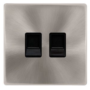 CLICK DEFINITY COMPLETE TWIN TELEPHONE MASTER OUTLET - BRUSHED STEEL COVER PLATE - BLACK INSERT