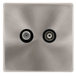 CLICK DEFINITY COMPLETE NON-ISOLATED SATELLITE & NON-ISOLATED COAXIAL OUTLET- BRUSHED STEEL COVER PLATE - BLACK INSERT