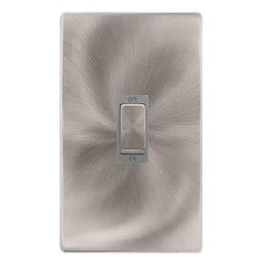 CLICK DEFINITY COMPLETE 50A INGOT 2 GANG DOUBLE POLE SWITCH -  BRUSHED STEEL COVER PLATE - GREY INSERT