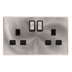 CLICK DEFINITY COMPLETE 13A INGOT 2 GANG DP SWITCHED SOCKET - BRUSHED STEEL COVER PLATE - BLACK INSERT