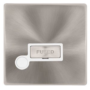CLICK DEFINITY COMPLETE 13A INGOT FUSED CONNECTION UNIT WITH OPTIONAL FLEX OUTLET - BRUSHED STEEL COVER PLATE - POLAR WHITE INSERT