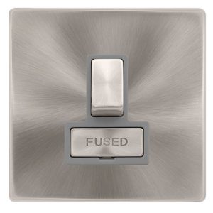 CLICK DEFINITY COMPLETE 13A INGOT SWITCHED FUSED CONNECTION UNIT - BRUSHED STEEL COVER PLATE - GREY INSERT