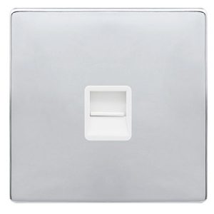 CLICK DEFINITY COMPLETE SINGLE TELEPHONE SECONDARY OUTLET - POLISHED CHROME COVER PLATE - POLAR WHITE INSERT