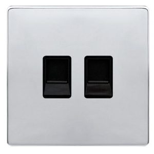 CLICK DEFINITY COMPLETE TWIN TELEPHONE SECONDARY OUTLET - POLISHED CHROME COVER PLATE - BLACK INSERT