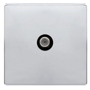 CLICK DEFINITY COMPLETE NON-ISOLATED SINGLE SATELLITE OUTLET- POLISHED CHROME COVER PLATE - BLACK INSERT