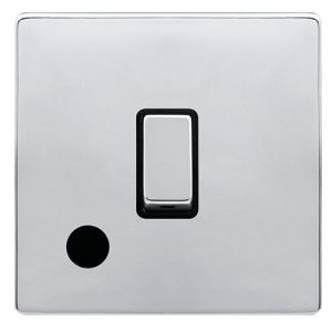 CLICK DEFINITY COMPLETE 20A INGOT DOUBLE POLE SWITCH WITH FLEX OUTLET - POLISHED CHROME COVER PLATE - BLACK INSERT