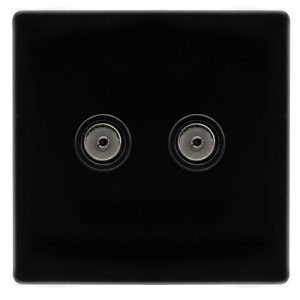 CLICK DEFINITY COMPLETE TWIN NON-ISOLATED COAXIAL OUTLET -  METAL BLACK COVER PLATE - BLACK INSERT