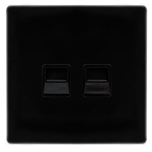 CLICK DEFINITY COMPLETE TWIN TELEPHONE SECONDARY OUTLET - METAL BLACK COVER PLATE - BLACK INSERT