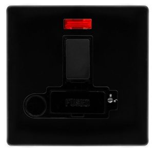 CLICK DEFINITY COMPLETE 13A SWITCHED LOCKABLE CONNECTION UNIT WITH NEON & OPTIONAL FLEX OUTLET - METAL BLACK COVER PLATE - BLACK INSERT