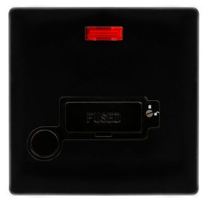 CLICK DEFINITY COMPLETE 13A LOCKABLE CONNECTION UNIT WITH NEON & OPTIONAL FLEX OUTLET - METAL BLACK COVER PLATE - BLACK INSERT