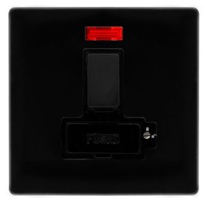 CLICK DEFINITY COMPLETE 13A LOCKABLE  SWITCHED FUSED CONNECTION UNIT WITH NEON - METAL BLACK COVER PLATE - BLACK INSERT