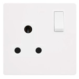CLICK DEFINITY COMPLETE 15A ROUND PIN SWITCHED SOCKET - METAL WHITE COVER PLATE - POLAR WHITE INSERT