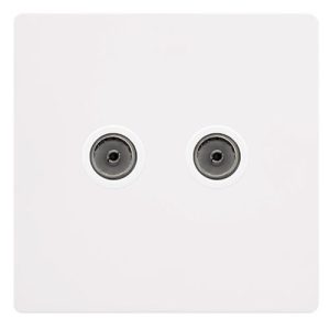 CLICK DEFINITY COMPLETE TWIN NON-ISOLATED COAXIAL OUTLET - METAL WHITE COVER PLATE - POLAR WHITE INSERT