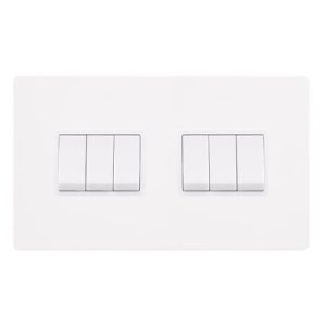 CLICK DEFINITY COMPLETE 10AX INGOT 6 GANG 2 WAY SWITCH - METAL WHITE COVER PLATE - POLAR WHITE INSERT