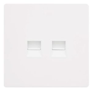 CLICK DEFINITY COMPLETE TWIN TELEPHONE MASTER OUTLET - METAL WHITE COVER PLATE - POLAR WHITE INSERT