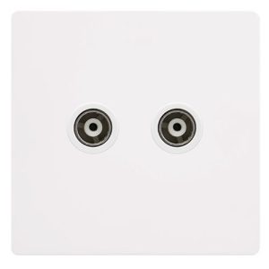 CLICK DEFINITY COMPLETE TWIN ISOLATED COAXIAL OUTLET - METAL WHITE COVER PLATE - POLAR WHITE INSERT