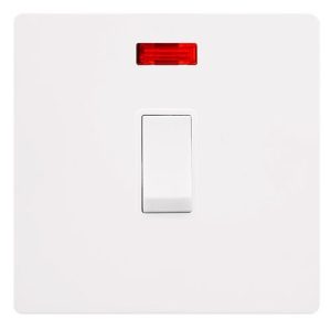 CLICK DEFINITY COMPLETE 20A DOUBLE POLE SWITCH WITH NEON - METAL WHITE COVER PLATE - POLAR WHITE INSERT