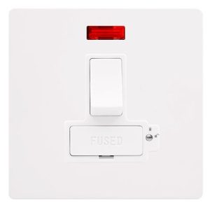 CLICK DEFINITY COMPLETE 13A LOCKABLE  SWITCHED FUSED CONNECTION UNIT WITH NEON - METAL WHITE COVER PLATE - POLAR WHITE INSERT