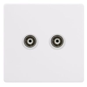CLICK DEFINITY COMPLETE TWIN ISOLATED COAXIAL OUTLET - POLAR WHITE COVER PLATE - POLAR WHITE INSERT