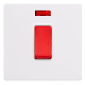CLICK DEFINITY COMPLETE 50A 1 GANG DOUBLE POLE SWITCH WITH NEON -  POLAR WHITE COVER PLATE - POLAR WHITE INSERT